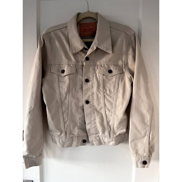 Levi Corduroy 941 Cream White Bedford 941 Trucker Jacket Big E Size 38 - Picture 1 of 9